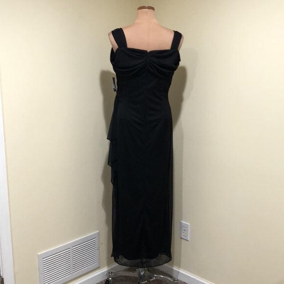 NWT Alex Evenings Gown Maxi Dress Size 10P Black Cowl Neck Cascading Ruch Side - Picture 6 of 12